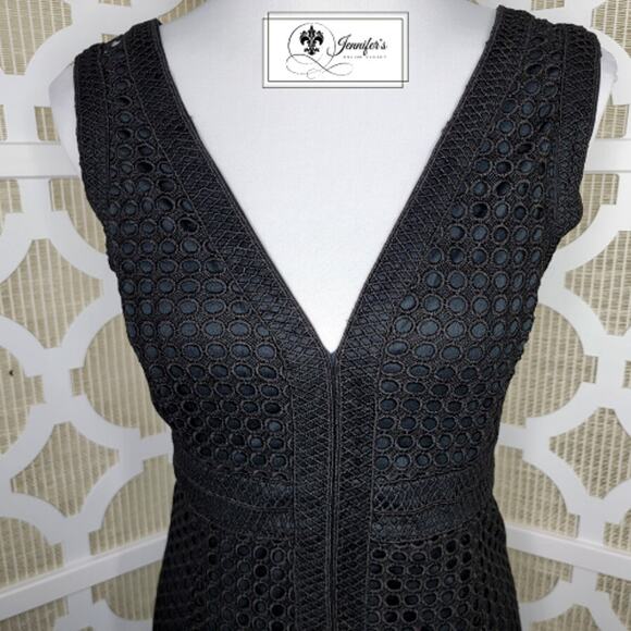 Dex Women's Black 2-Layered Crochet Eyelet Sleeveless Dress Size Large - Picture 2 of 13